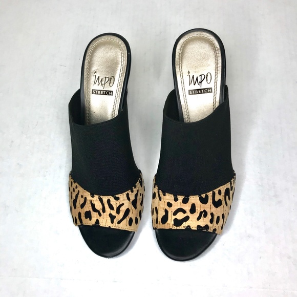Open Toe Wedge Heels Leopard Stretchy Slide On Imp - Picture 3 of 5